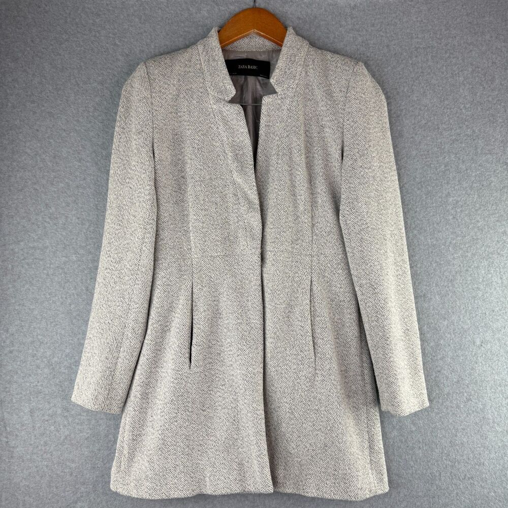 Zara Basic Gray Midi Button Up Long Sleeve Coat P… - image 1